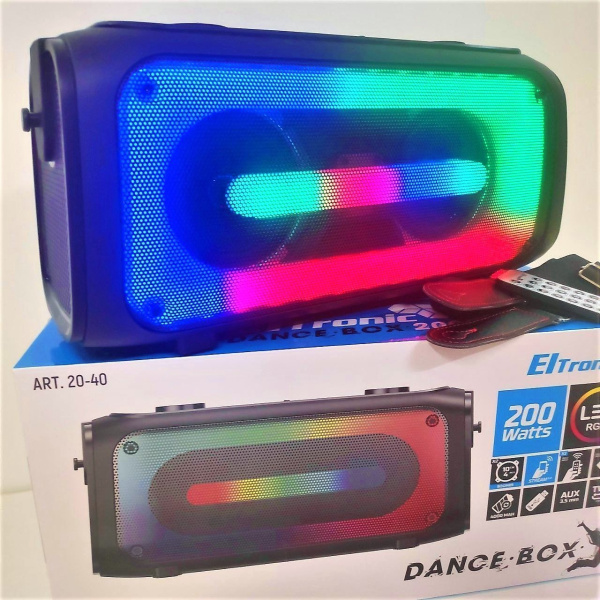Беспроводная портативная bluetooth колонка Eltronic DANCE BOX 200 Watts арт. 20-40.1, LED-подсветкой и RGB светомузыкой, пультом дистанционного управления